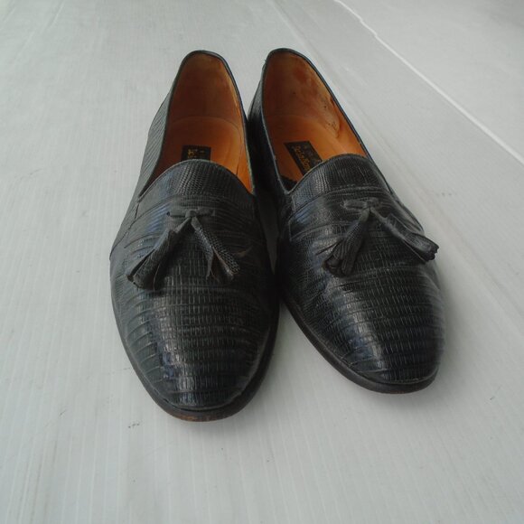 De La Rentis Lizard Leather Tassels Loafers Mens Size 11.5 Slip-On Black - Picture 4 of 8